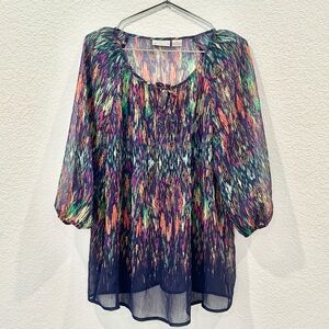 Dark Blue With Pattern Liz Claiborne Blouse Top Size Excellent Condition